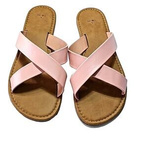 Womens Sz 10/11 Pink Criss-cross Vegan Slide Style Flat Y2K Unbranded Sandal